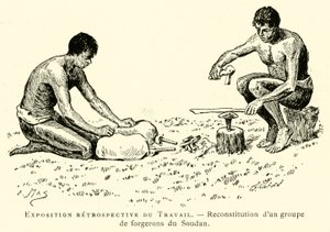Exposición retrospectiva del Trabajo, reconstrucción de un grupo de herreros del Sudán de French School