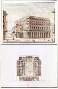 Exterior y sección transversal del interior del Teatro des Variétés, 6 rue de Richelieu