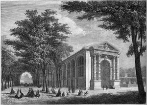 Vista exterior de la sala de juegos de palma del Príncipe Imperial en las Tullerías, París de French School