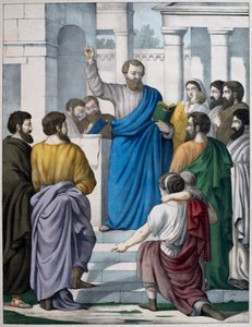 Esdras leyendo el libro de la ley de Moisés, ilustración de un catecismo L