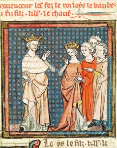 El Matrimonio de Luis II (846-79) el Tartamudo y Adelaida de Frioul, Reina de Aquitania, de las Grandes Crónicas de Francia 1375-79 de French School