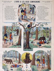 Fábula de La Fontaine: El oso y los dos compañeros - Imagen de Epinal, ed. Pellerin, finales del siglo XIX