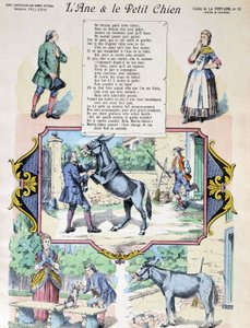 Fábula de La Fontaine “El burro y el perrito”. Imagen de Epinal-Pellerin de French School