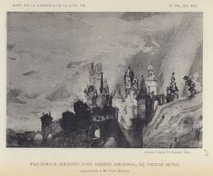 Facsímil (reducido) de un dibujo original de Victor Hugo (litografía) de French School