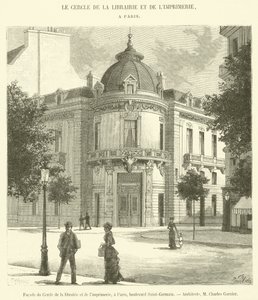Fachada del Círculo de la librería y la imprenta, en París, bulevar Saint-Germain de French School