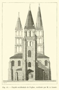Fachada occidental de la iglesia, restaurada por M A Lenoir de French School