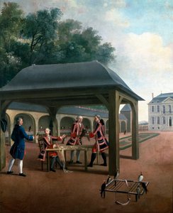 Cetrería criando halcones para la caza. Pintura de la escuela francesa del siglo XVIII. Versalles, museo del castillo de French School