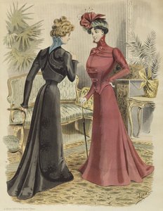 Placa de moda, en la sala de estar, ilustración de La Nouvelle Mode, 1897