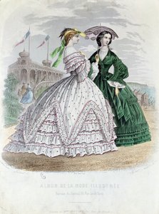 Damas parisinas de moda en la playa, 1861 de French School