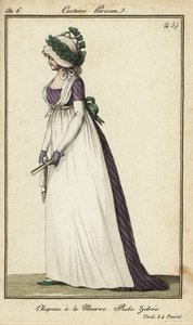 Mujer a la moda con sombrero Minerva en los Jardines de Tivoli de French School