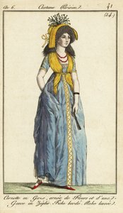 Mujer a la moda con una cofia de gasa, Jardines de Tivoli de French School