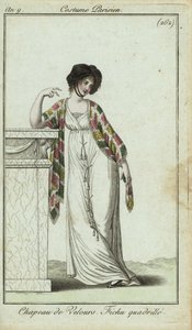 Mujer a la moda apoyada en una repisa de French School