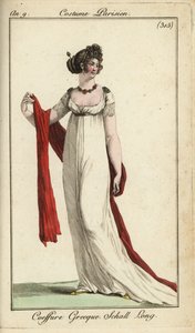 Mujer a la moda o Merveilleuse con peinado de la antigua Grecia de French School