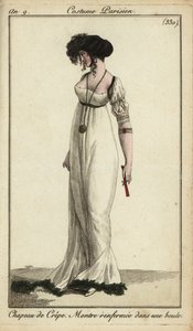 Mujer a la moda o Merveilleuse con sombrero de crespón de French School