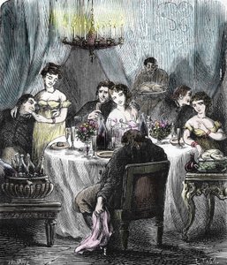 Fiestas organizadas por los Jesuitas, recibiendo la visita de mujeres jóvenes, en la Abadía de Saint-Acheul a Amiens bajo la Restauración