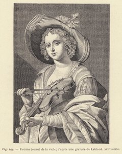 Mujer tocando la viola, según un grabado de Leblond, siglo XVII de French School
