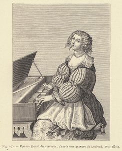 Mujer tocando el clavecín, según un grabado de Leblond, siglo XVII de French School