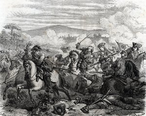 Ferdinand de Marsin herido de muerte en la Batalla de Turín 1706 (grabado) de French School