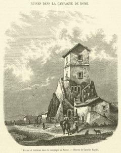 Granja y tumba en la campiña de Roma de French School