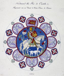 Fernando III, Rey de Castilla, representado en un vitral de Notre Dame de Chartres (1252). Símil de colegio