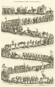 Fete des Vignerons, en Vevey, final de la procesión (grabado)