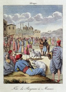 Fiesta del Beyram (Aid) y sacrificio del cordero en Marruecos - en "Hábitos y costumbres de los pueblos", ed. Hocquart, París de French School