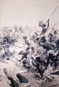 Lucha entre zulúes y soldados ingleses, c.1878 de French School