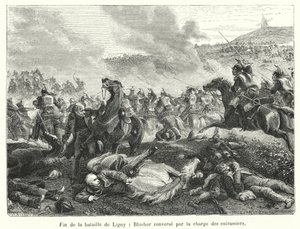 Fin de la batalla de Ligny, Blucher derribado por la carga de los coraceros de French School