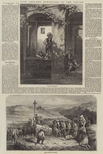 Bellas Artes, la Exposición en el Louvre (grabado) de French School