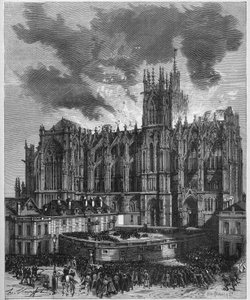 Incendio de la Catedral de San Esteban de Metz (Moselle, 57), 7 de mayo de 1877. Grabado en “Le Monde Illustré” n°1049 del 19 de mayo de 1877 de French School