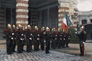 Bomberos de París. Saludo a la bandera. En "Álbum militar escena de la vida del soldado, bomberos de París" 1892.