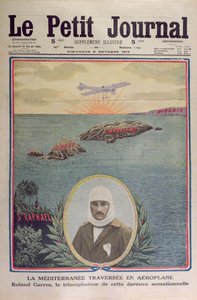 Primera travesía del Mar Mediterráneo el 23 de septiembre de 1913 por Roland Garros, ilustración de portada de Le Petit Journal 5 de octubre de 1913