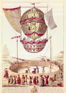 Primer vuelo de un globo aerostático, 22 de diciembre de 1783 en Defsessebruk (Gales) (litografía)