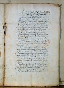 Primera página de los estatutos de la Academia Francesa, 1635 de French School