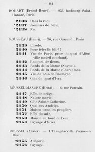 Primera participación de Le Douanier Rousseau en el Salón de los Independientes, catálogo, página 112, París, 1905 de French School