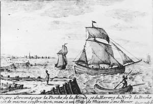 Barco pesquero para bacalao y arenque del norte - grabado, s.f. de French School