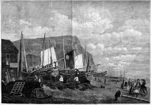 Barcos de pesca en la playa de Hastings, Inglaterra de French School