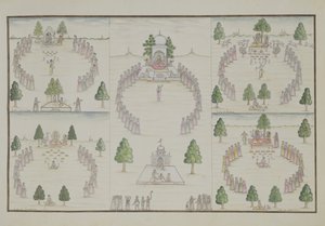 Cinco Cultos Hindúes: Shiva, Krishna, Vishnu, Brahma y la Diosa Madre del Álbum Gentil, publicado en 1774 de French School