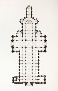 Plano de la catedral de Notre Dame del siglo XIII en Rouen, Francia, de Les Arts au Moyen Age, publicado en 1873 de French School