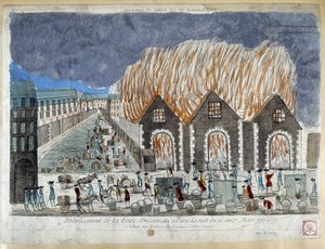 Foire Saint Germain en París, la noche del 16 al 17 de marzo de 1762 - grabado de French School