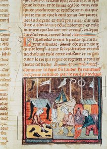 Fol.122v Comerciantes en la Feria de Lendit cerca de St. Denis, de las Grandes Crónicas de Francia, 1375-79