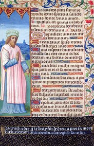 Fol.36v Texto del Magnificat con un retrato de Baruch, de Heures a lUsage de Rome