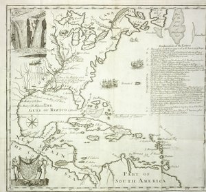 Mapa plegable de la costa atlántica de América del Norte, 1714