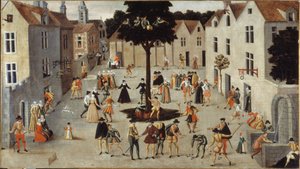 Fiesta popular en torno a un árbol, hacia 1560 (óleo) de French School