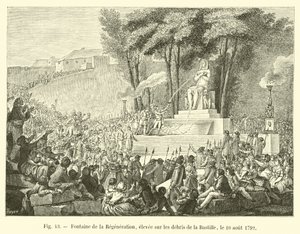 Fuente de la Regeneración, erigida sobre los escombros de la Bastilla, el 10 de agosto de 1792 de French School