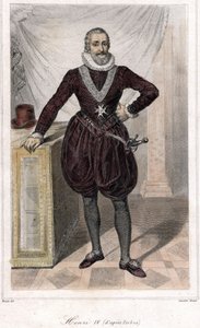 Retrato de cuerpo entero de Enrique IV (1553 - 1610) con una espada.