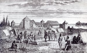 Fuerte Youkon, una estación comercial de la Compañía de la Bahía de Hudson, siglo XIX de French School