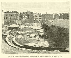 Excavaciones del anfiteatro romano encontrado durante la apertura de la rue Monge, en 1869 de French School