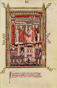 San Saintin y San Antonin, siendo instados a escribir la historia de la vida de San Denis, de la Vie de St. Denis, 1317 de French School