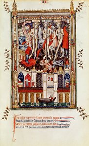 Tercera flagelación de San Denis y sus compañeros, de la Vie de St. Denis, 1317 de French School